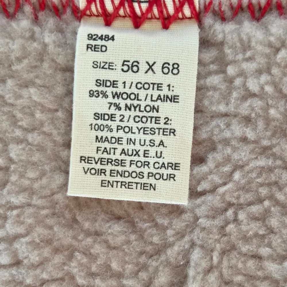 WOOLRICH Wool Throw Blanket USA Aztec Pattern Sherpa Back 56 x 68 Burgundy NWOT